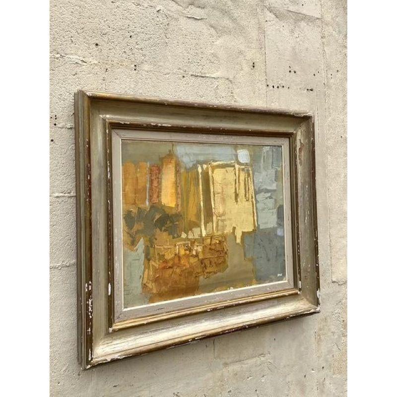 Vintage Mid-Century Modern Original Abstraktes Ölgemälde auf Leinwand im Angebot 5