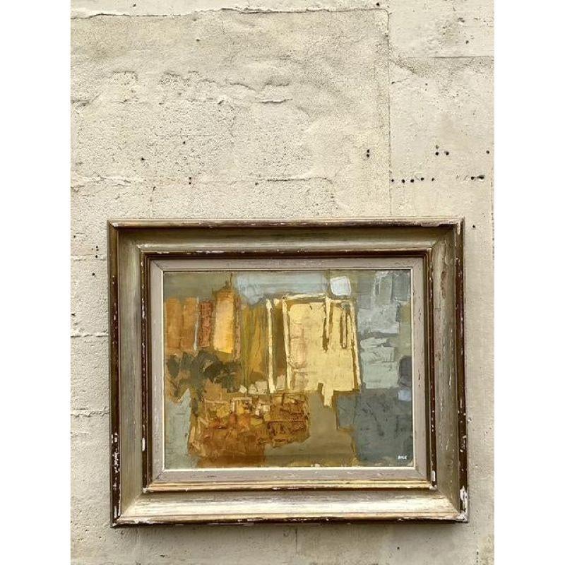 Vintage Mid-Century Modern Original Abstraktes Ölgemälde auf Leinwand (Moderne der Mitte des Jahrhunderts) im Angebot