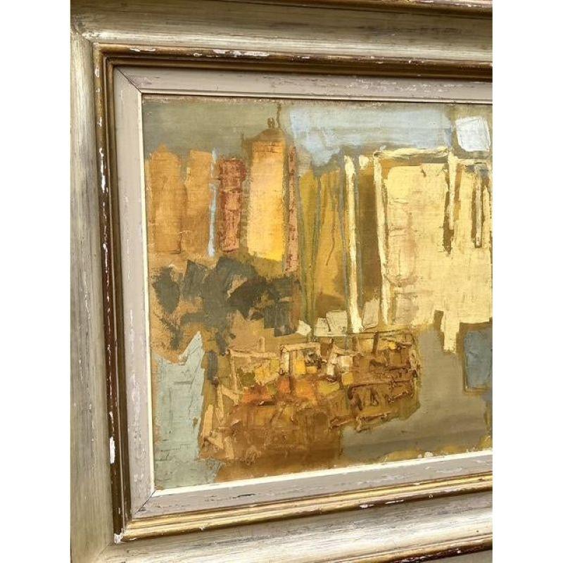 Vintage Mid-Century Modern Original Abstraktes Ölgemälde auf Leinwand im Angebot 3