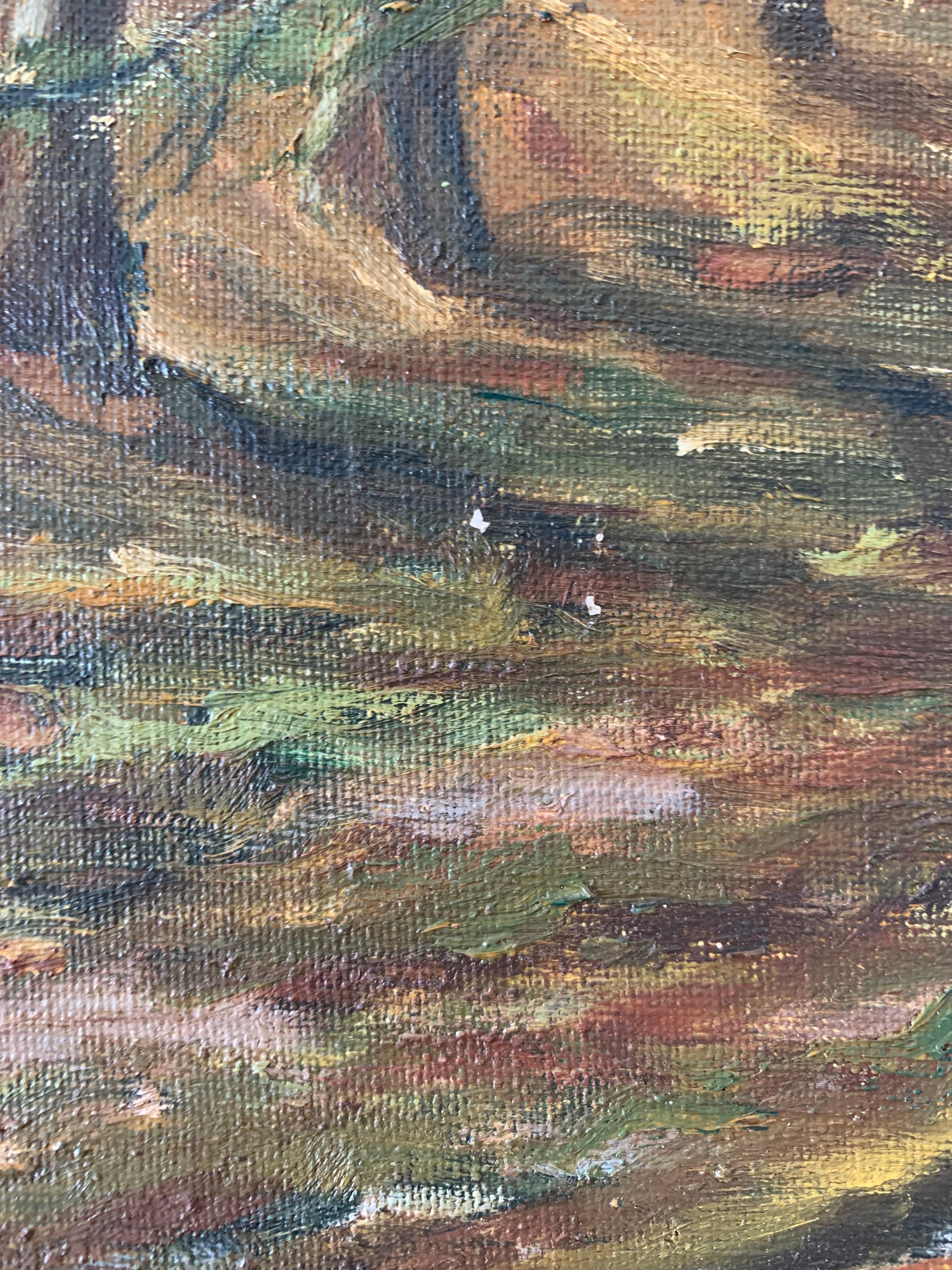 Quadro ad olio di paesaggio originale della metà del secolo scorso con un motivo di foresta in vendita 2