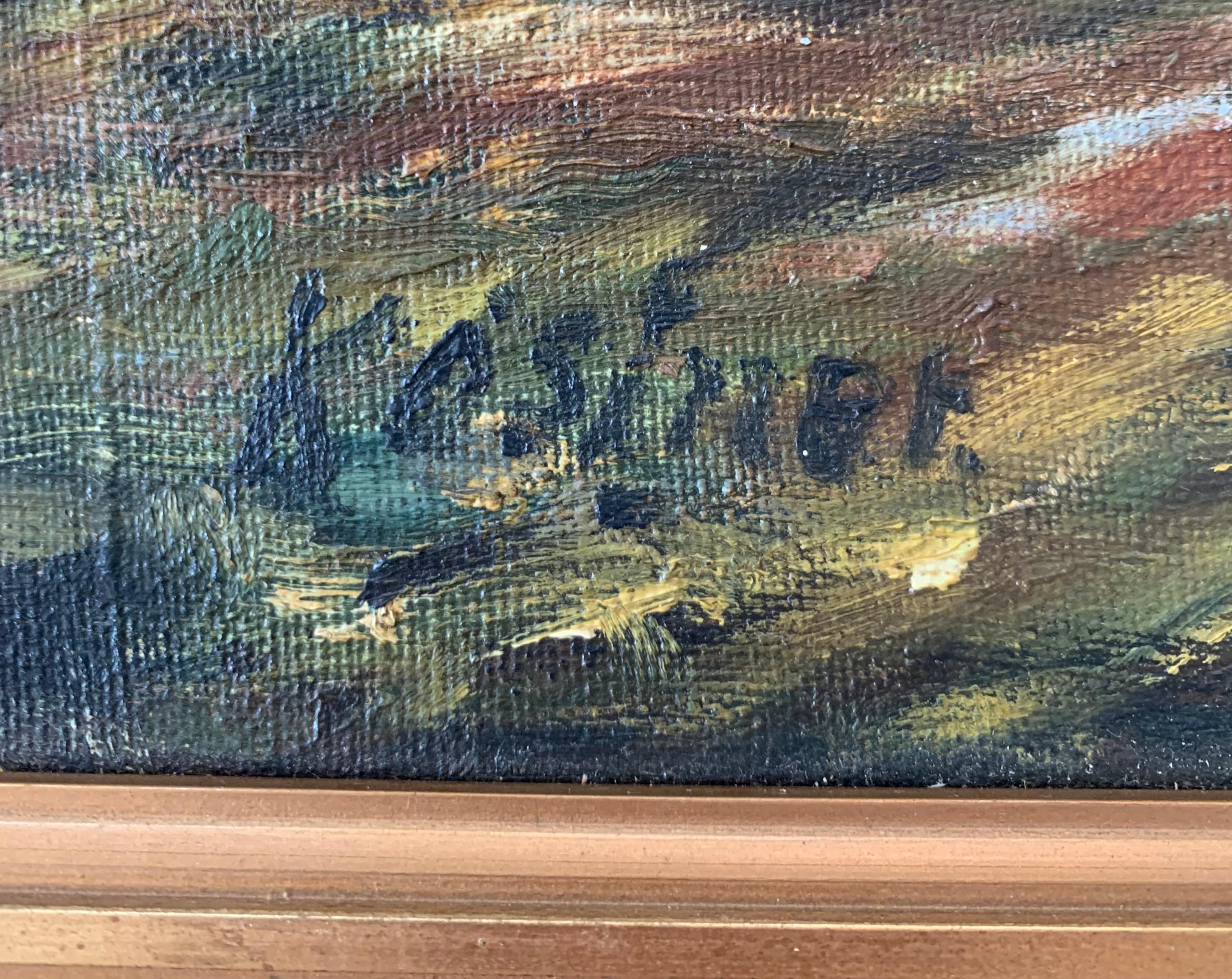 Quadro ad olio di paesaggio originale della metà del secolo scorso con un motivo di foresta in vendita 3