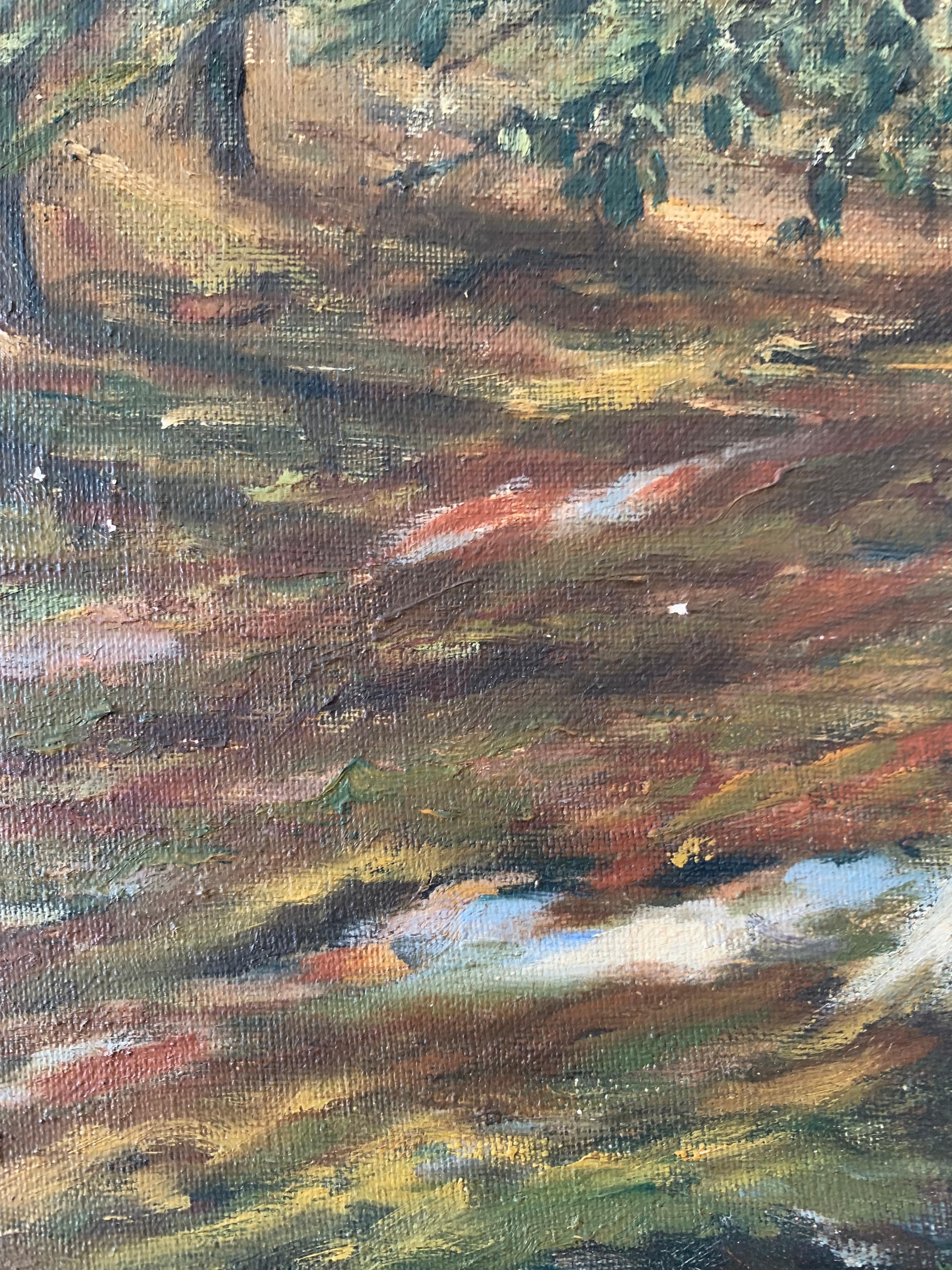 Quadro ad olio di paesaggio originale della metà del secolo scorso con un motivo di foresta In condizioni buone in vendita a Ebberup, DK