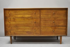 Vintage Mid-Century Modern Oskar Huber Walnut Credenza Long Dresser and Mirror