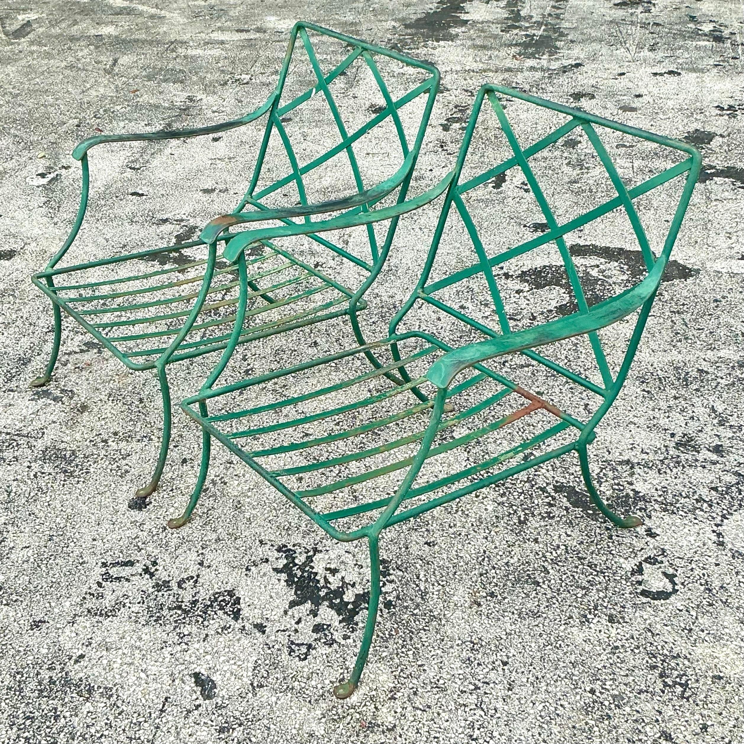 Vintage Mid-Century Modern Outdoor Wrought Iron Lounge Chairs & Ottoman, 3 Piece 1