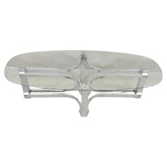 Vintage Mid Century Modern Oval Glass Top Sculptural Chrome Frame Coffee Table