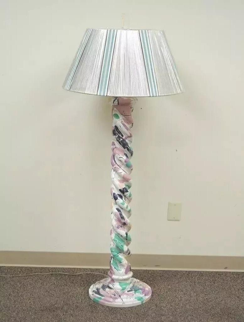 Lámpara de pie Vintage Mid Century Modern Paint Splatter Pollock Style Spiral Wood en venta 3