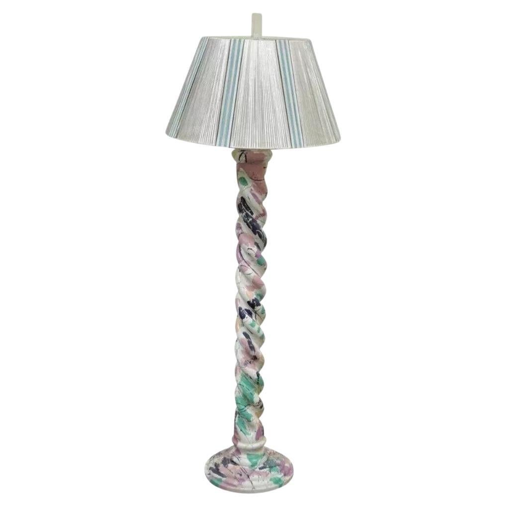 Vintage Mid Century Modern Paint Splatter Pollock Style Spiral Wood Floor Lamp