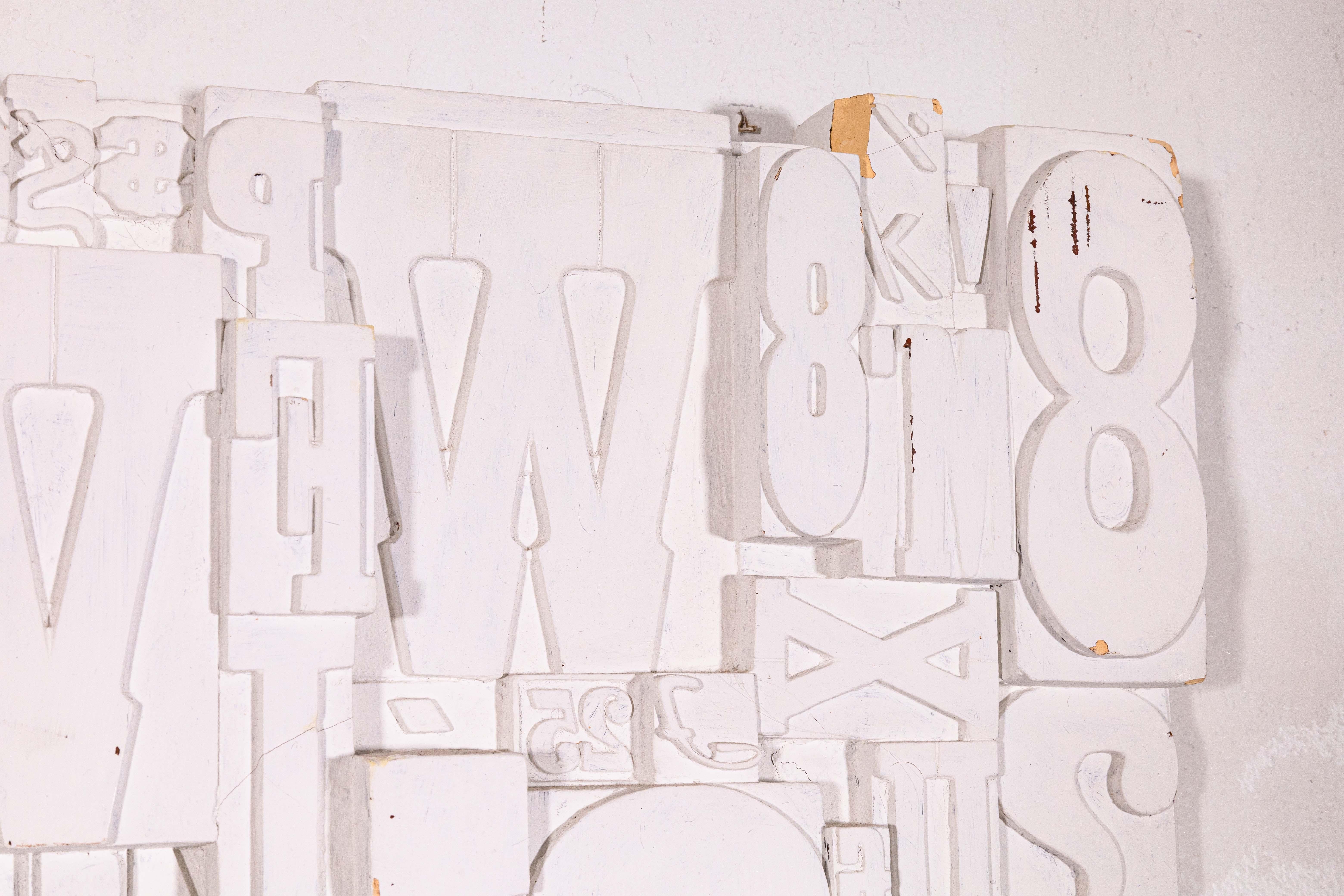 Unknown Vintage Mid Century Modern Painted Typeface Letters Hanging Collage Sculpture For Sale