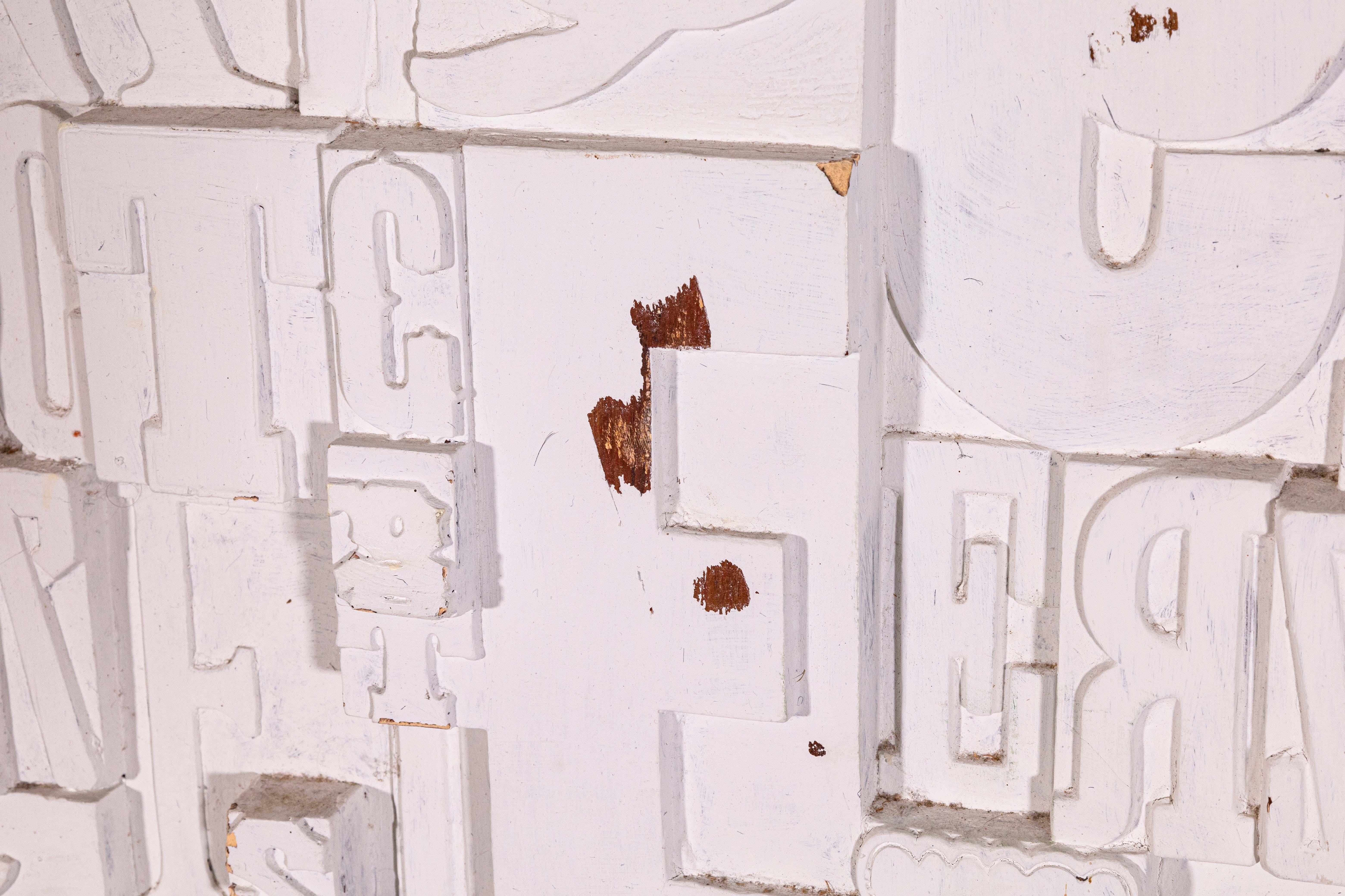Vintage Mid Century Modern Painted Typeface Letters Hanging Collage Sculpture In Good Condition For Sale In Keego Harbor, MI