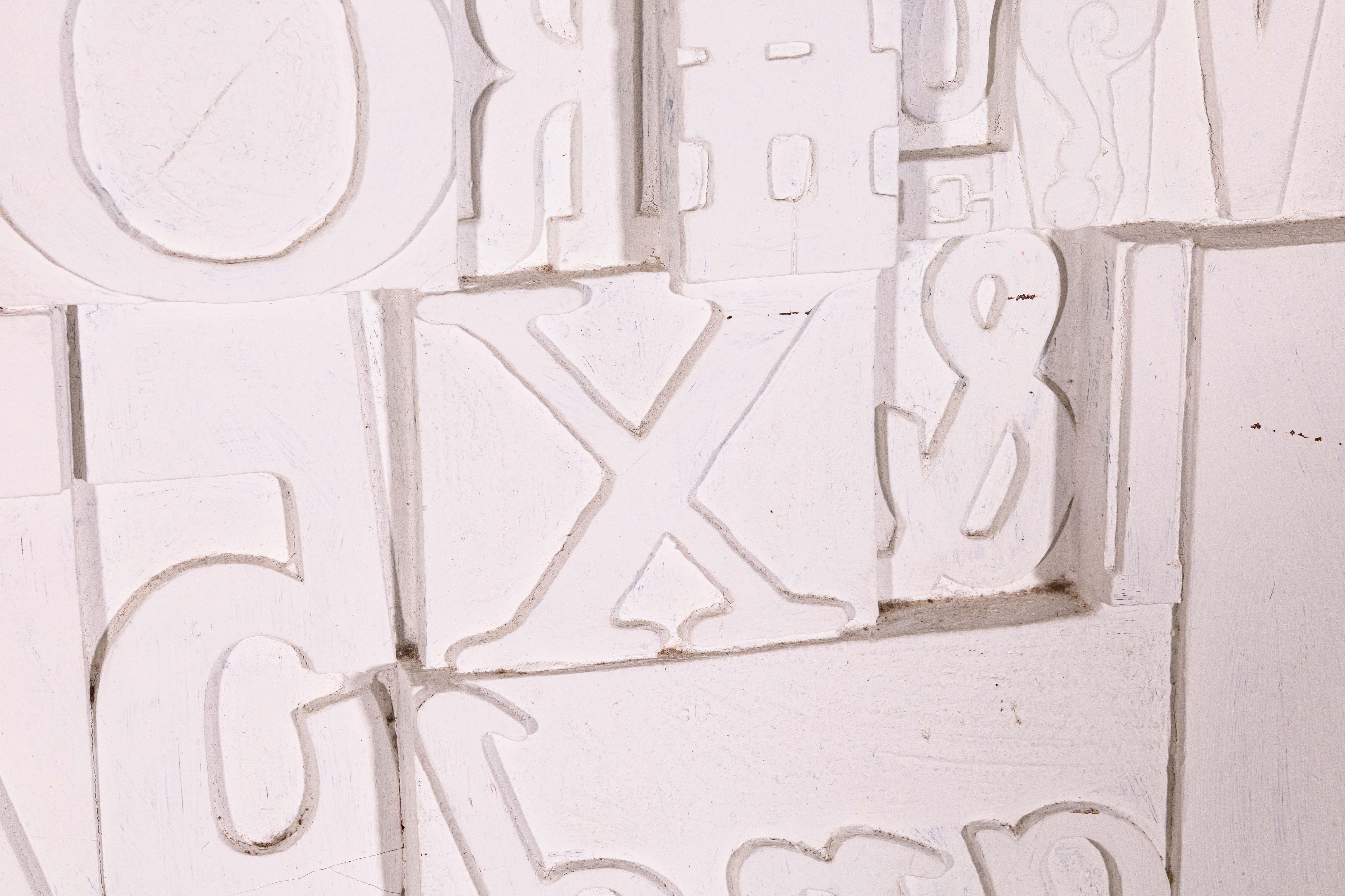 Mid-20th Century Vintage Mid Century Modern Painted Typeface Letters Hanging Collage Sculpture For Sale