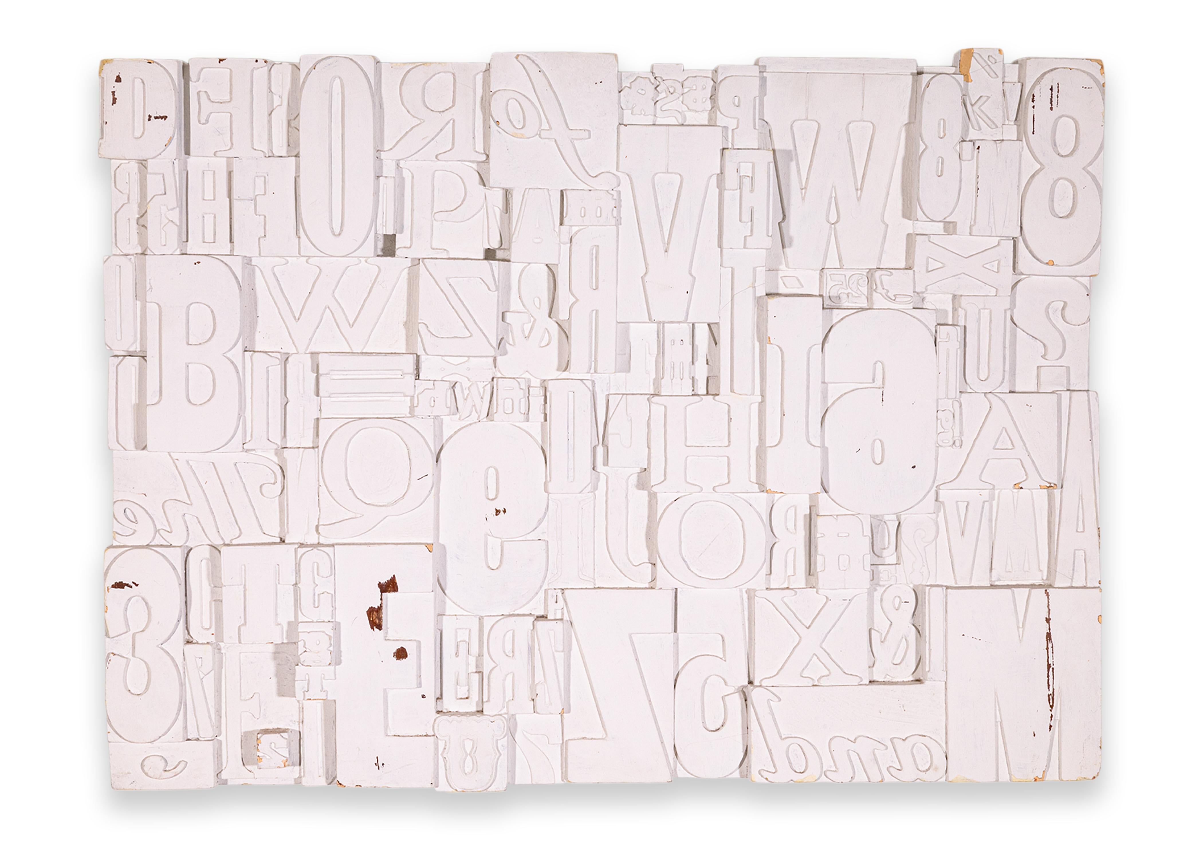 Vintage Mid Century Modern Painted Typeface Letters Hanging Collage Sculpture For Sale 2
