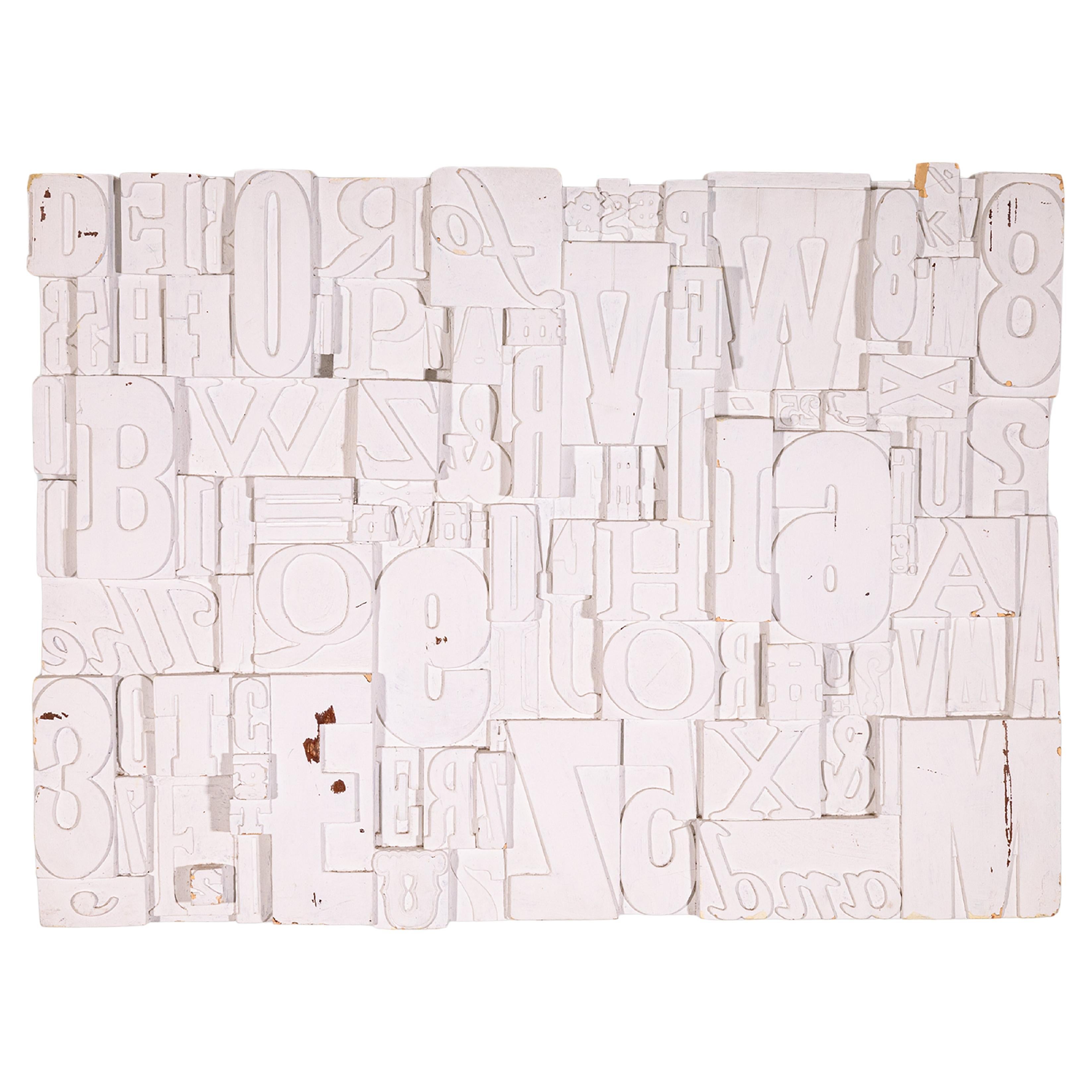 Vintage Mid Century Modern Painted Typeface Letters Hanging Collage Sculpture For Sale