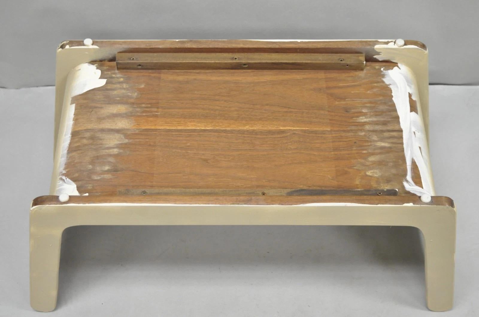 Vintage Mid Century Modern Painted Walnut Waterfall Base Glass Top Coffee Table For Sale 5