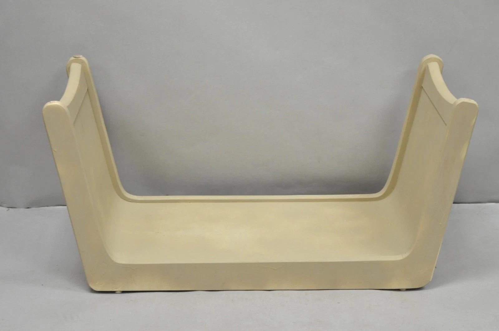 Vintage Mid Century Modern Painted Walnut Waterfall Base Glass Top Coffee Table For Sale 9