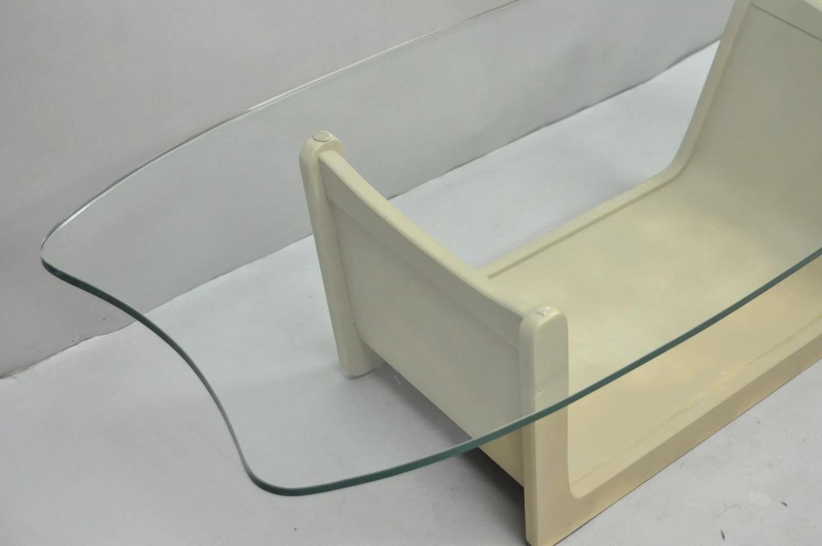 Mid-Century Modern Vintage Mid Century Modern Painted Walnut Waterfall Base Glass Top Coffee Table For Sale