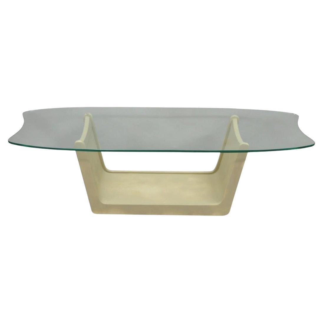 Vintage Mid Century Modern Painted Walnut Waterfall Base Glass Top Coffee Table For Sale