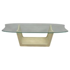 Vintage Mid Century Modern Painted Walnut Waterfall Base Glass Top Coffee Table Vintage Mid Century Modern Painted Walnut Waterfall Base Glass Top Coffee Table