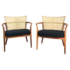 Vintage Mid-Century Modern Pair Bert England Woven Cane Back Lounge Chairs