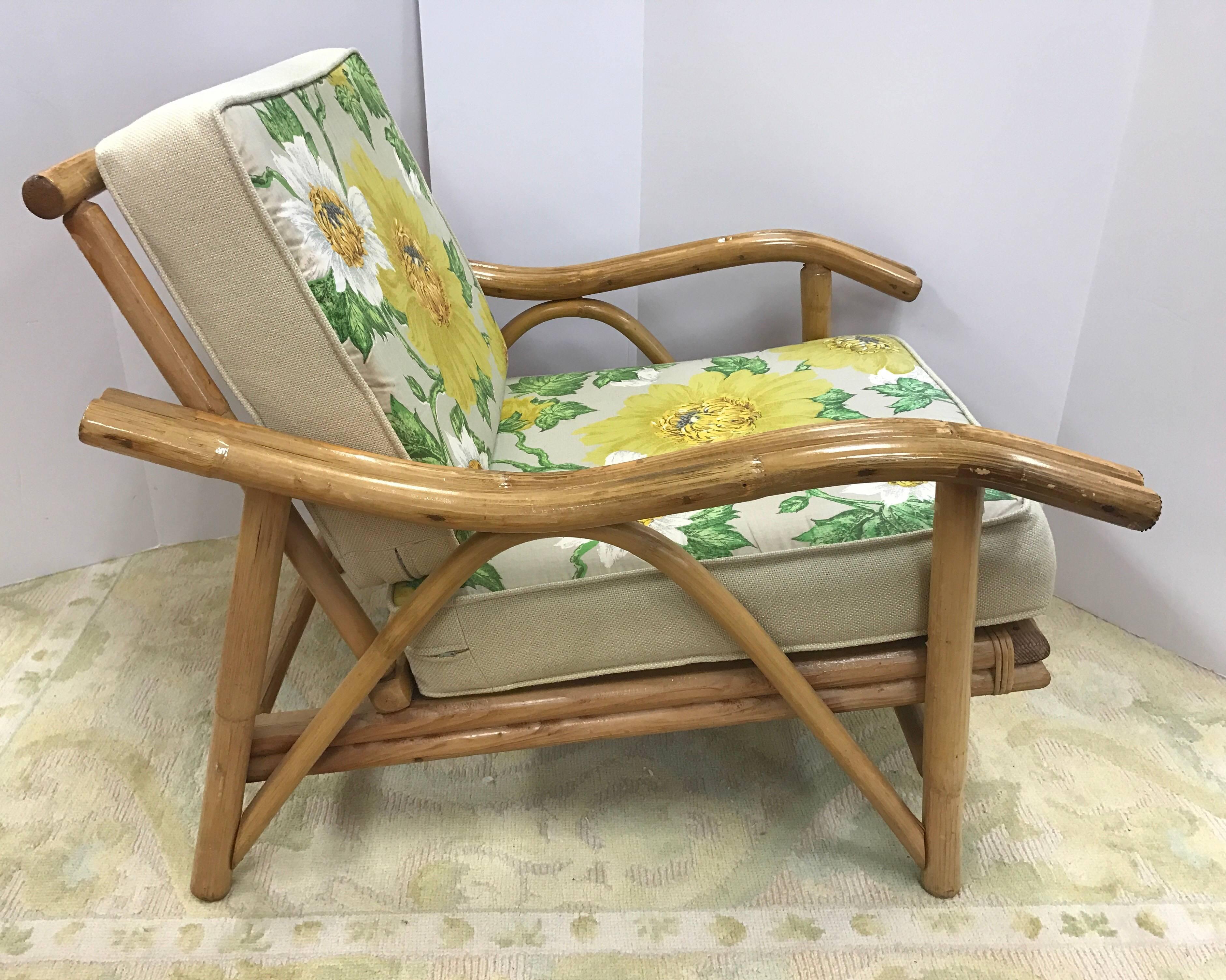 American Vintage Mid-Century Modern Pair of Bamboo Rattan Lounge Armchairs