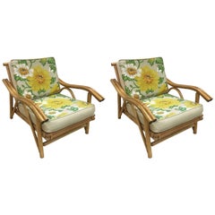 Vintage Mid-Century Modern Pair of Bamboo Rattan Lounge Armchairs