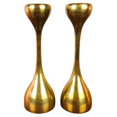 Vintage Mid-Century Modern Pair of Brass Candle Holders