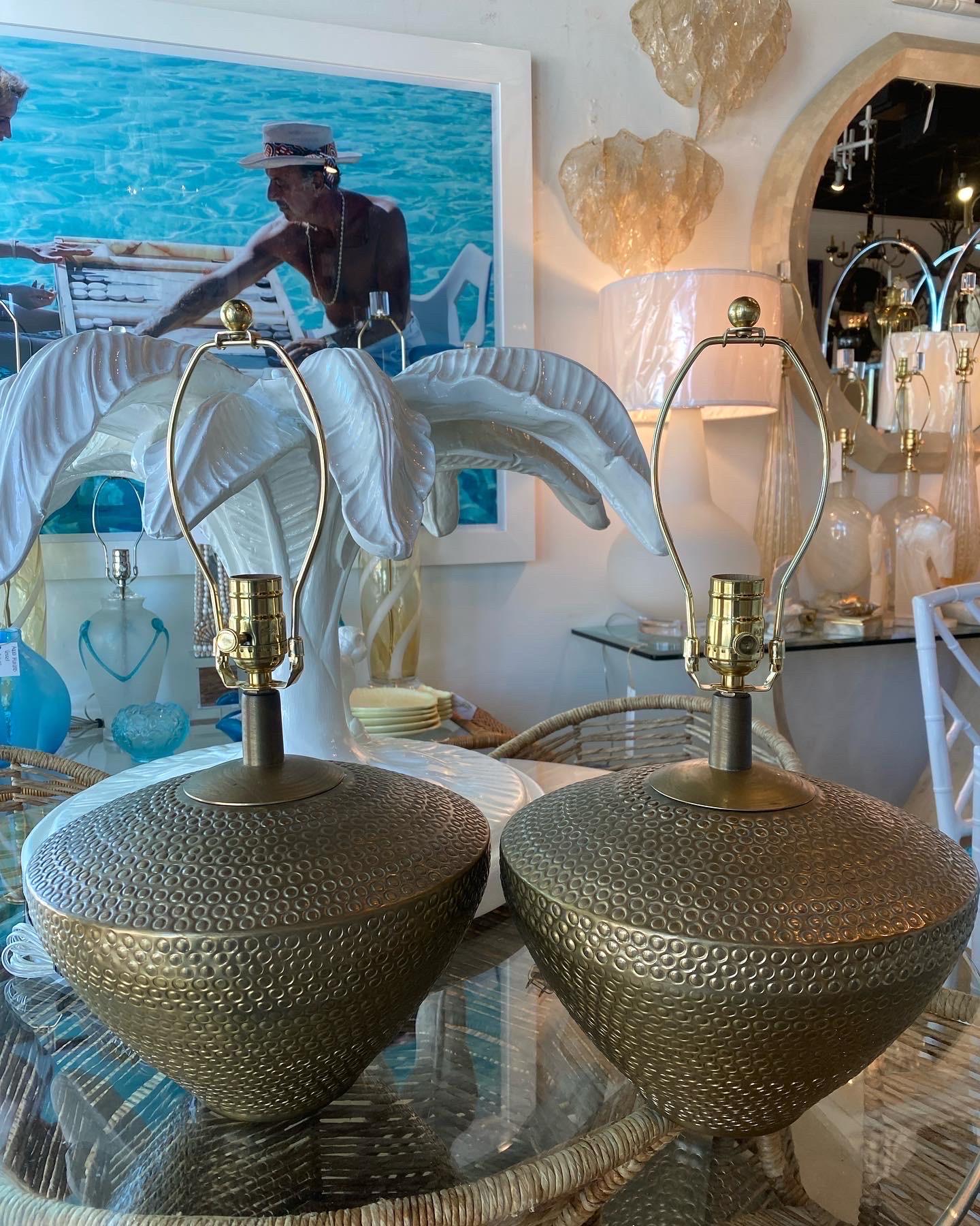 Vintage Mid-Century Modern Pair of Brass Table Lamps Newly Wired & Hardware For Sale 9