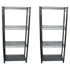 Retro Mid-Century Modern Pair of Glass & Chrome Shelving Units Etagere