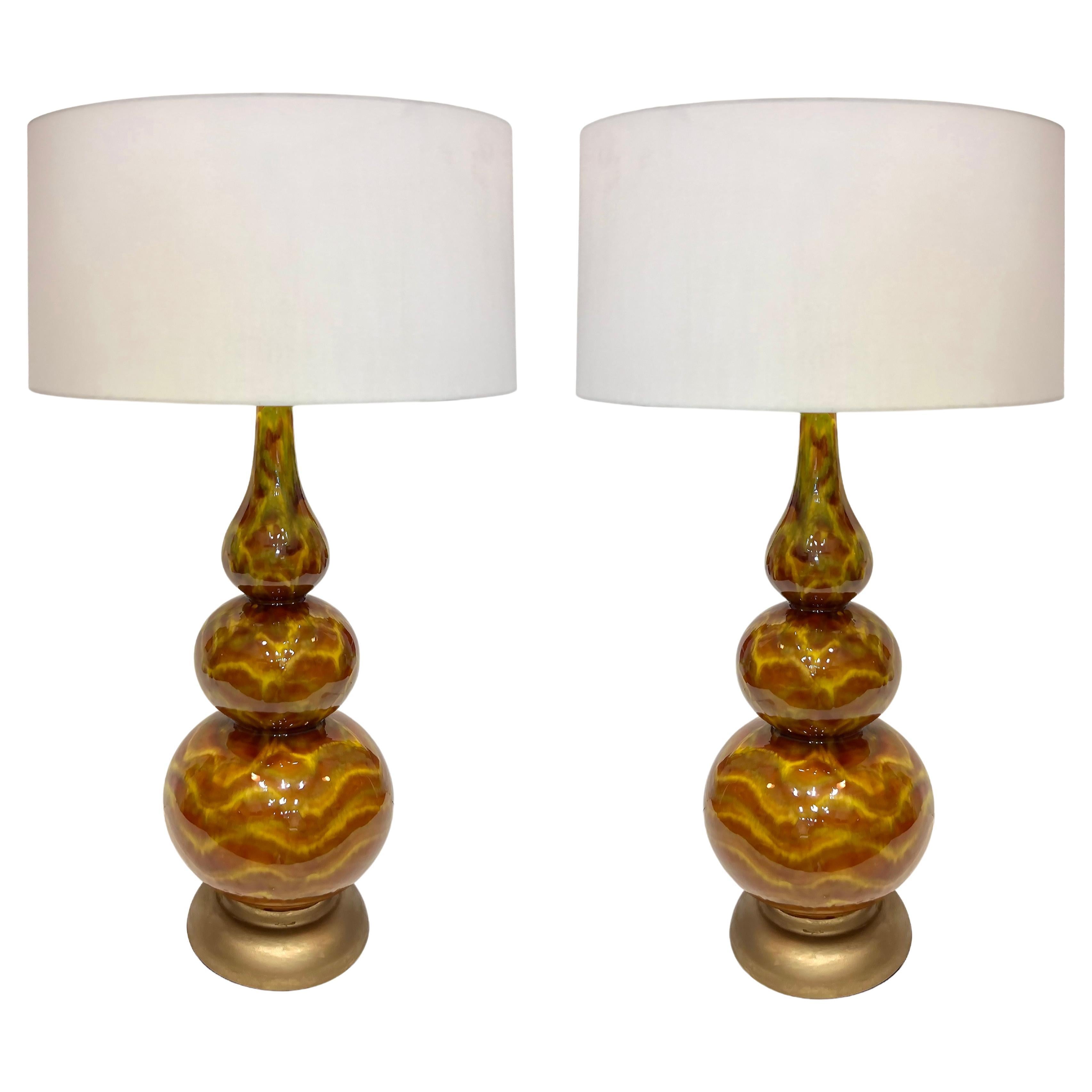 Vintage Mid-century Modern Pair of Glazed Table Lamps
