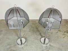 Vintage Mid-Century Modern Pair of Laurel Style Chrome Wire Mesh Table Lamps