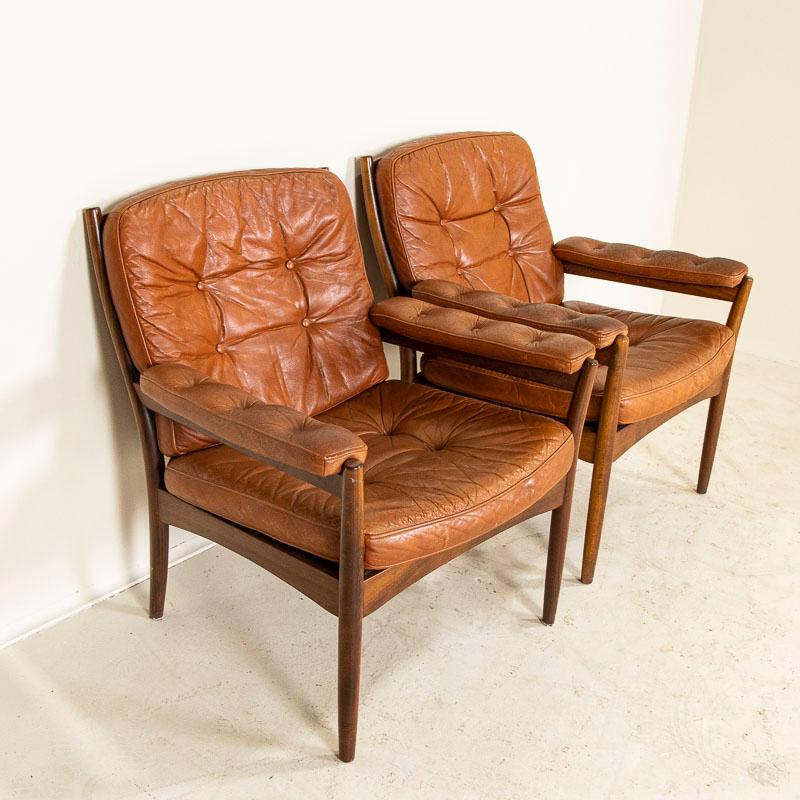 Vintage Mid-Century Modern Pair of Leather Arm Chairs by Gote Mobel of Sweden 1