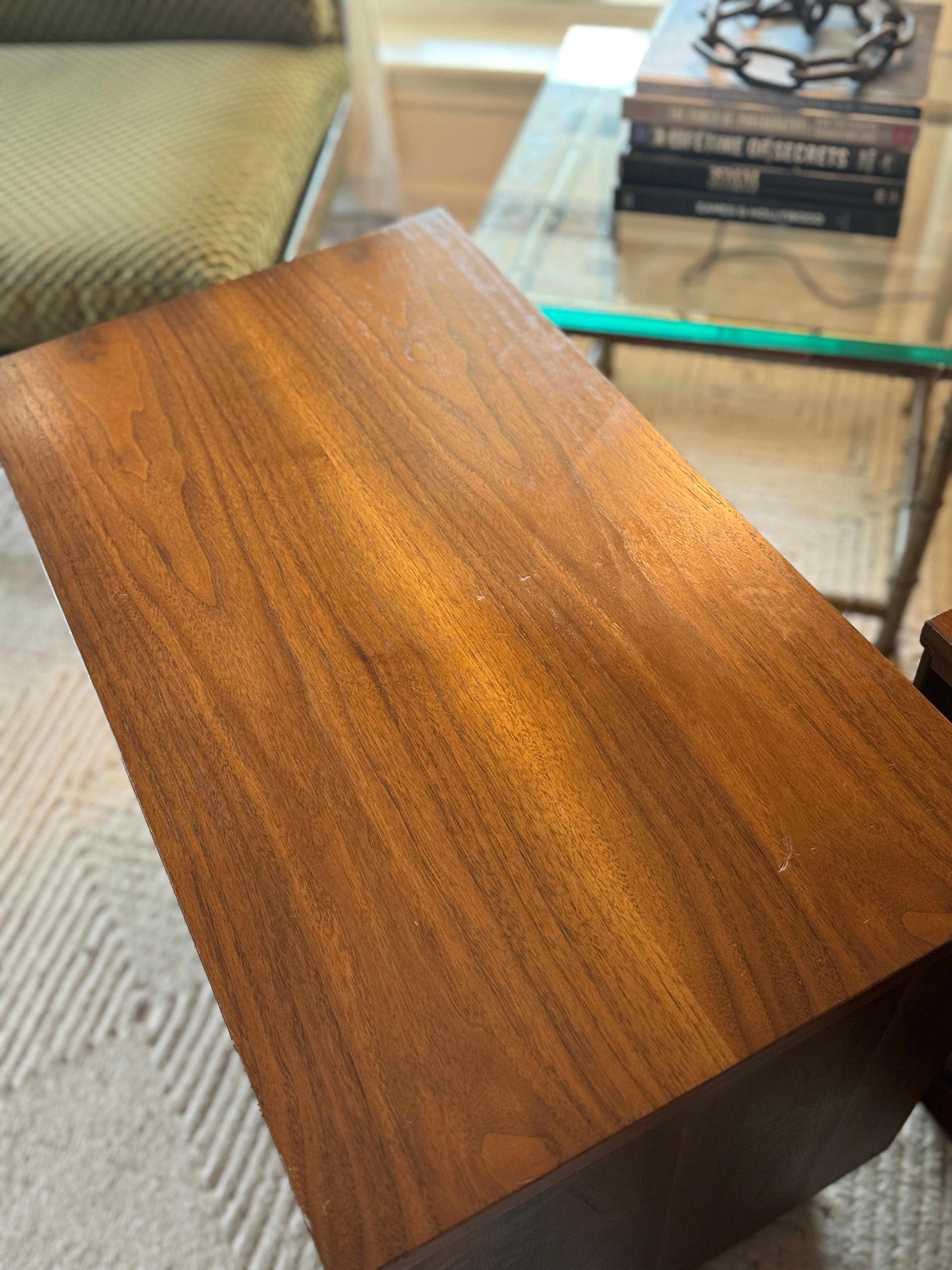 Veneer Vintage mid century modern pair of nightstands by Basset Furniture Co.