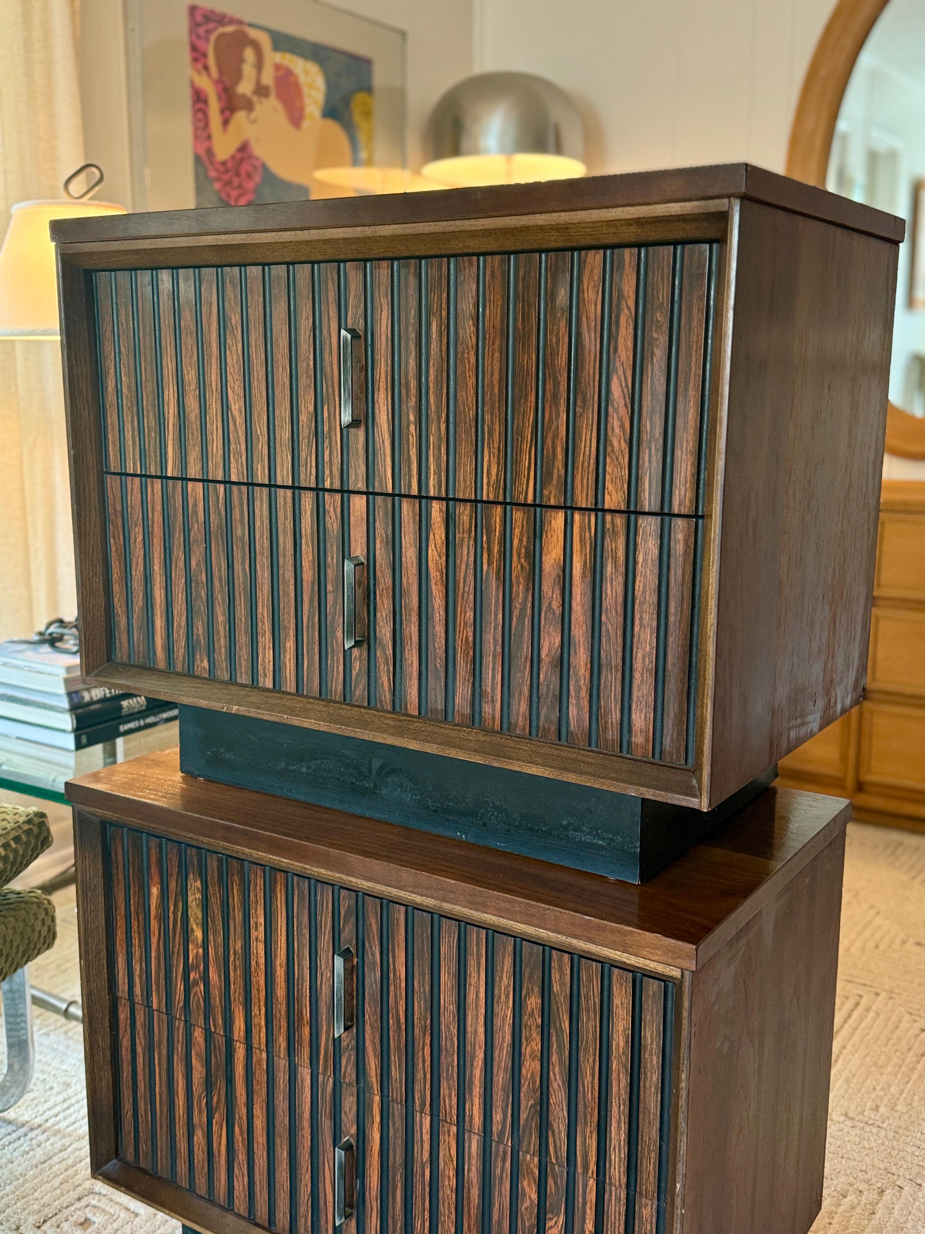 Vintage mid century modern pair of nightstands by Basset Furniture Co. 1