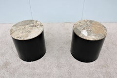 Vintage-Trommel-Beistelltische mit brauner Marmorplatte von Paul Mayen, Mid-Century Modern, Paar
