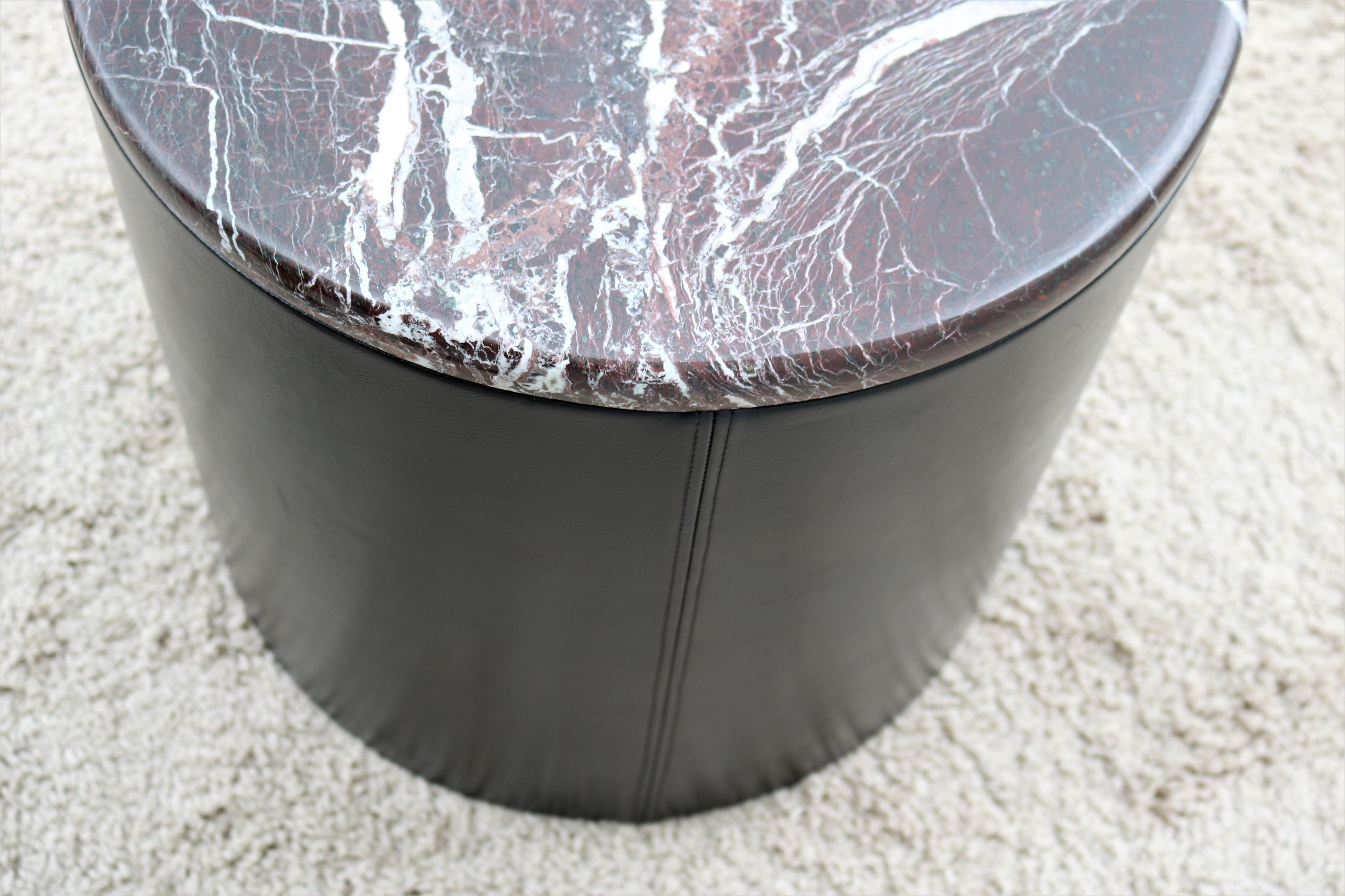 Vintage Mid-Century Modern Paul Mayen Style Burgundy Marble Top Drum Side Table For Sale 5