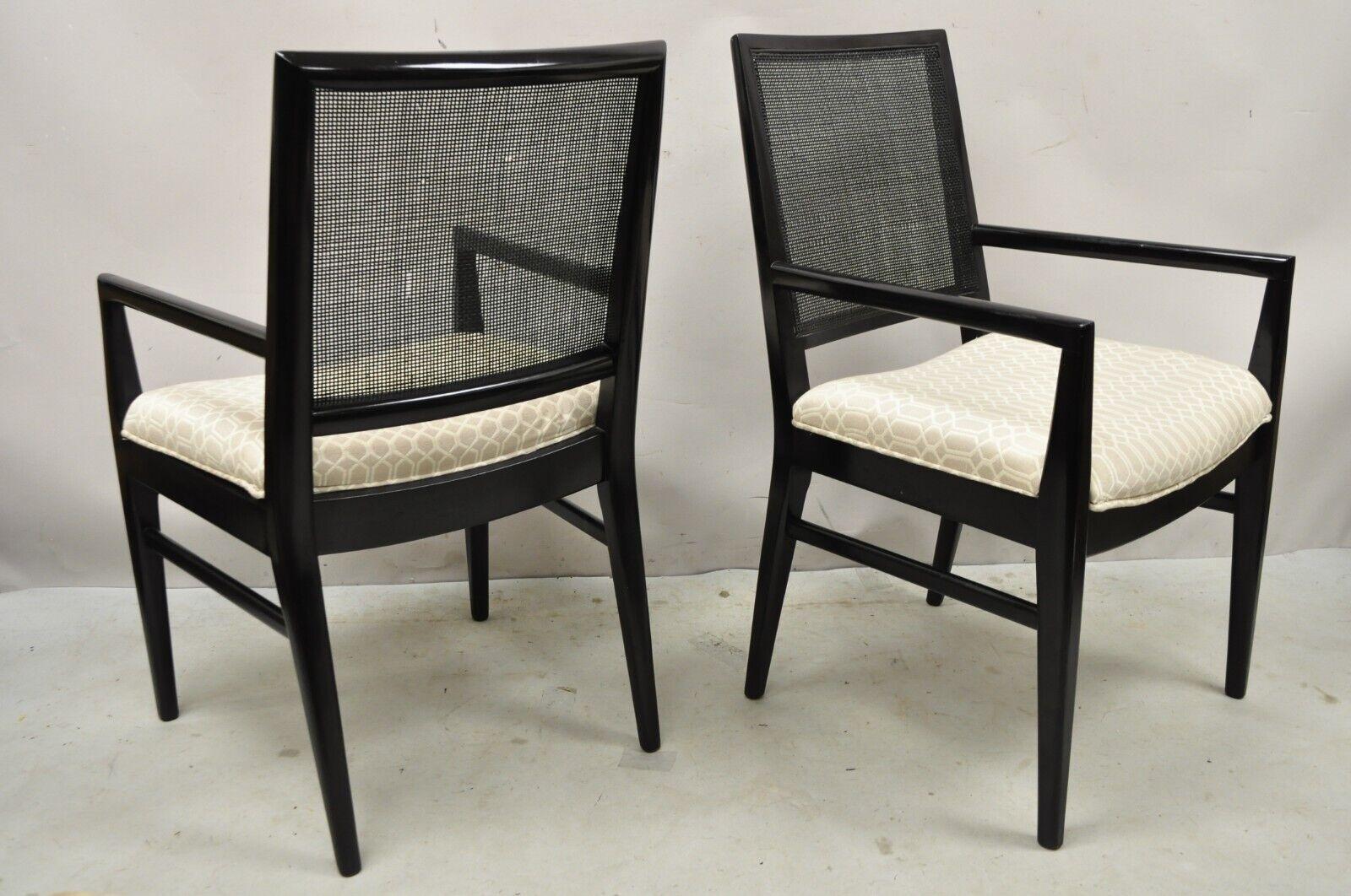 Vintage Mid Century Modern Paul McCobb Style Black Cane Dining Chairs - Set of 6. Item features solid wood frames, black ebonized finish, cane backs, sleek sculptural finish. Maker unconfirmed but style very similar to Paul McCobb. Set includes 4