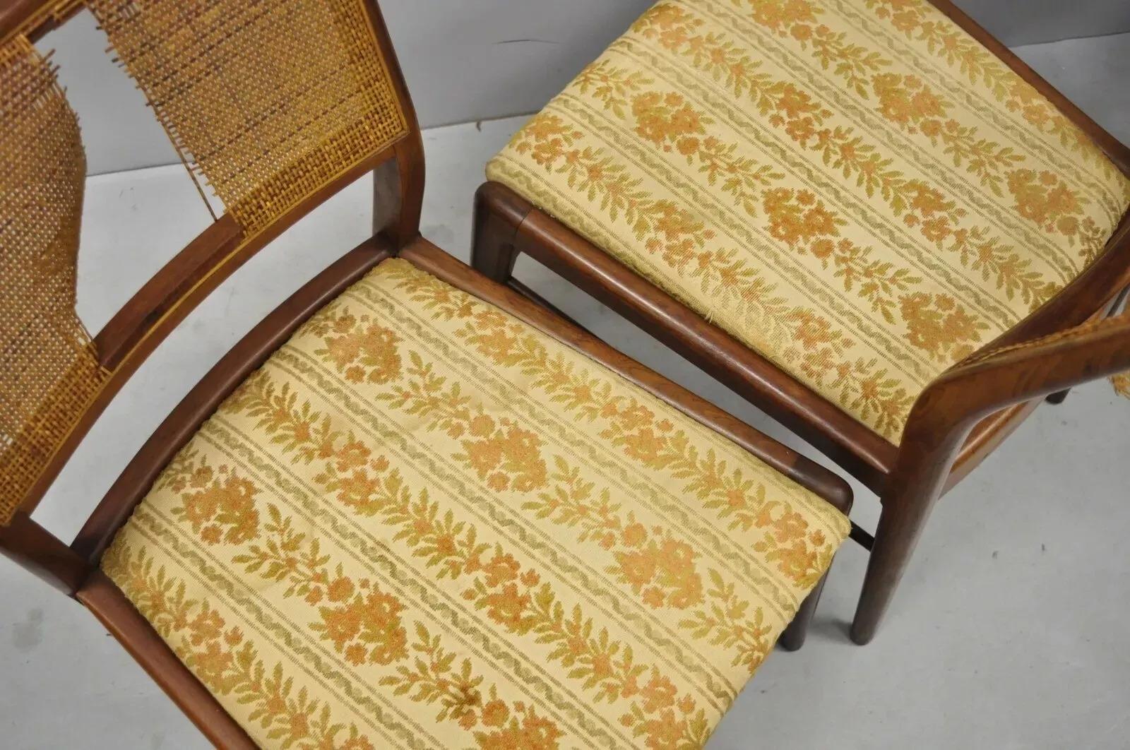 Vintage Mid Century Modern Paul McCobb Style Walnut Cane Dining Chairs - Set 4 In Good Condition In Philadelphia, PA