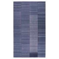 Vintage Mid-Century Modern Pelas Handwoven Flatweave Rug in Shades of Blue