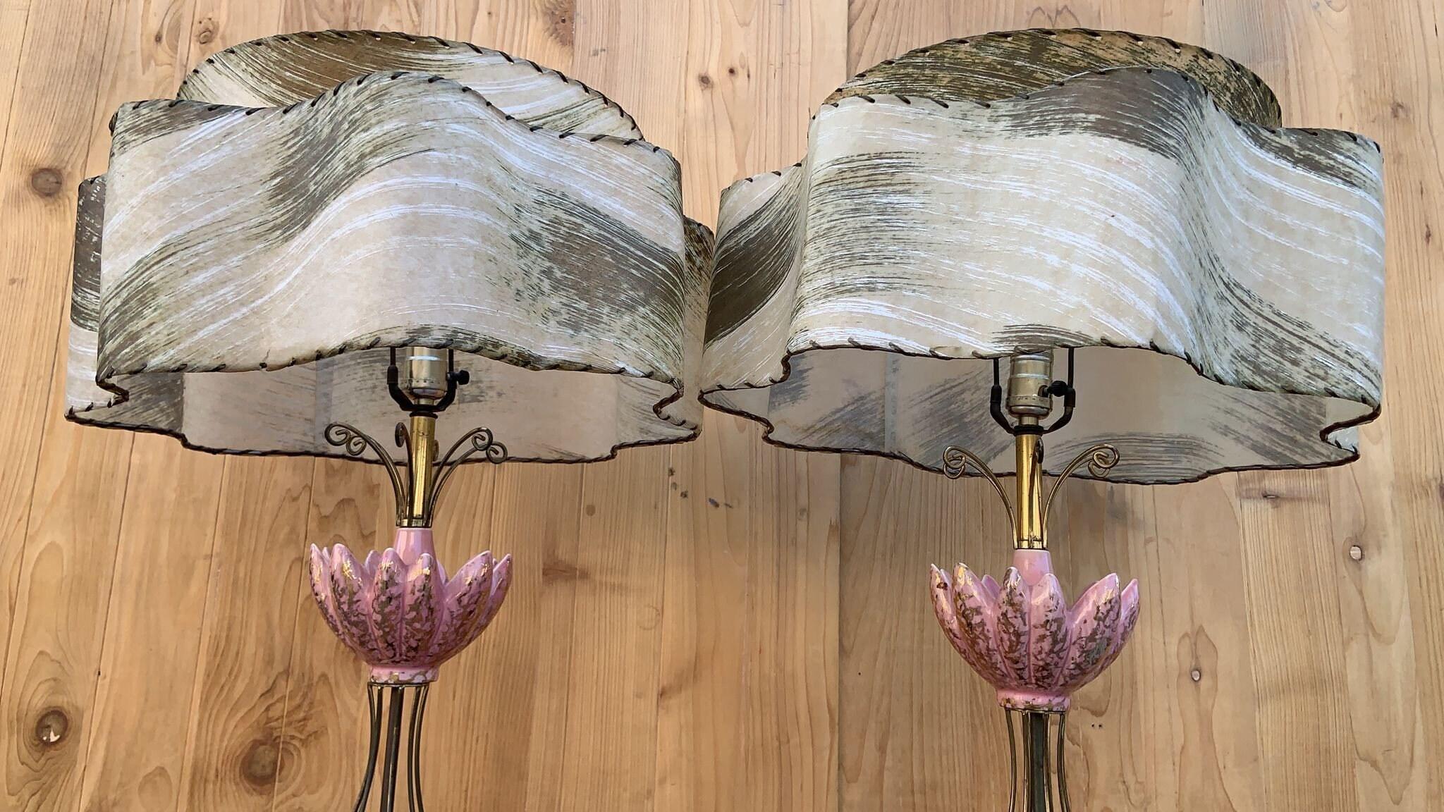 Mid-Century Modern Vintage Mid Century Modern Pink Ceramic Table Lamps For Sale