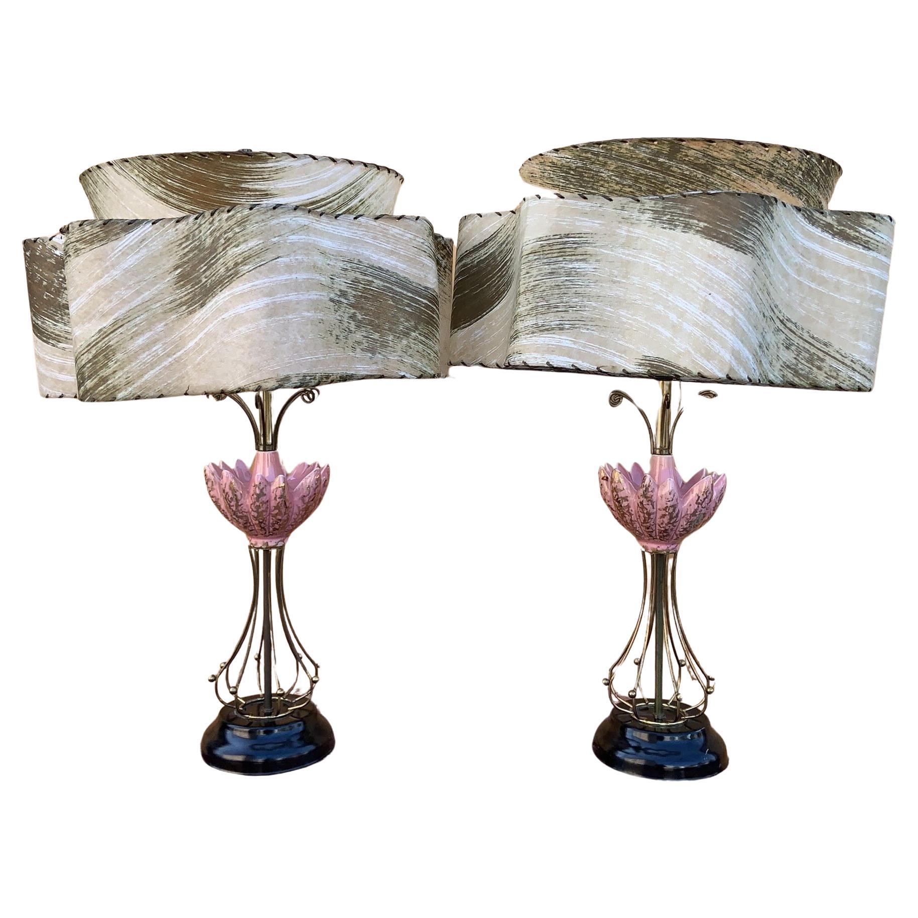 Vintage Mid Century Modern Pink Ceramic Table Lamps For Sale