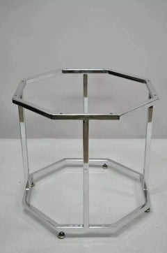 Vintage Mid Century Modern Polished Chrome Metal Octagon Accent Side Table Base