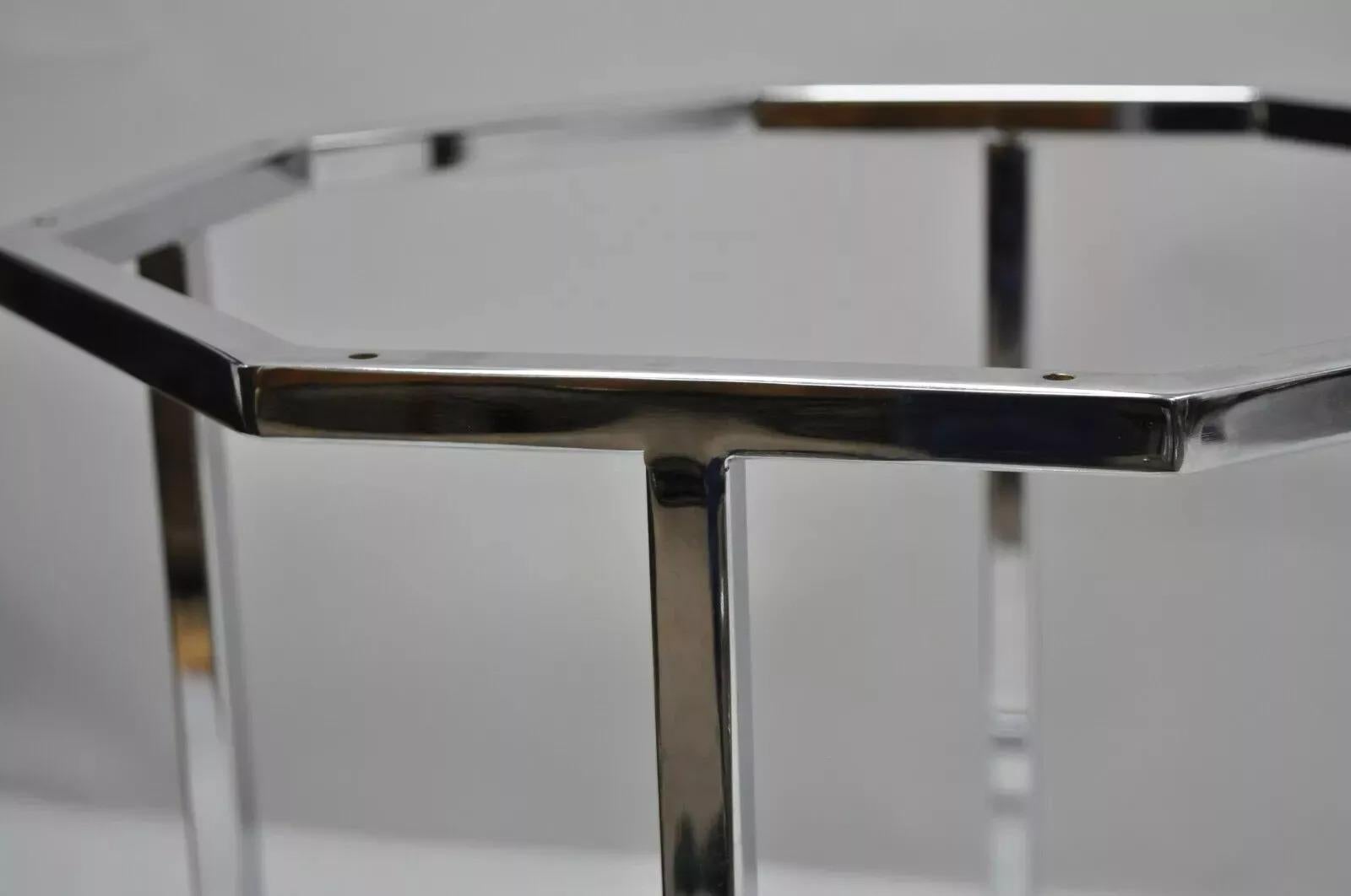 Vintage Mid Century Modern Polierte Chrom Metall Oktagon Akzent Beistelltisch Basis (20. Jahrhundert) im Angebot