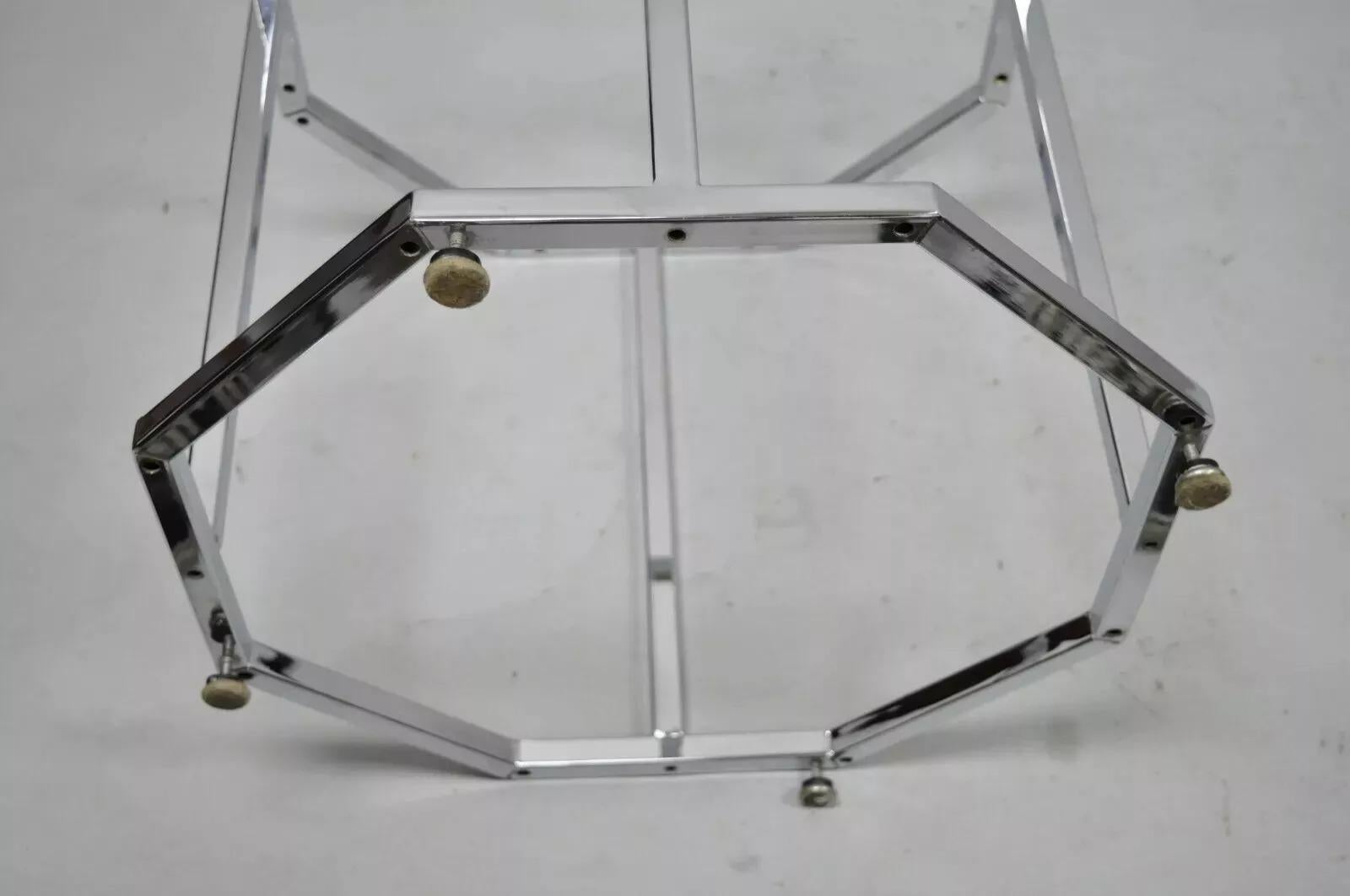 Vintage Mid Century Modern Polierte Chrom Metall Oktagon Akzent Beistelltisch Basis im Angebot 2