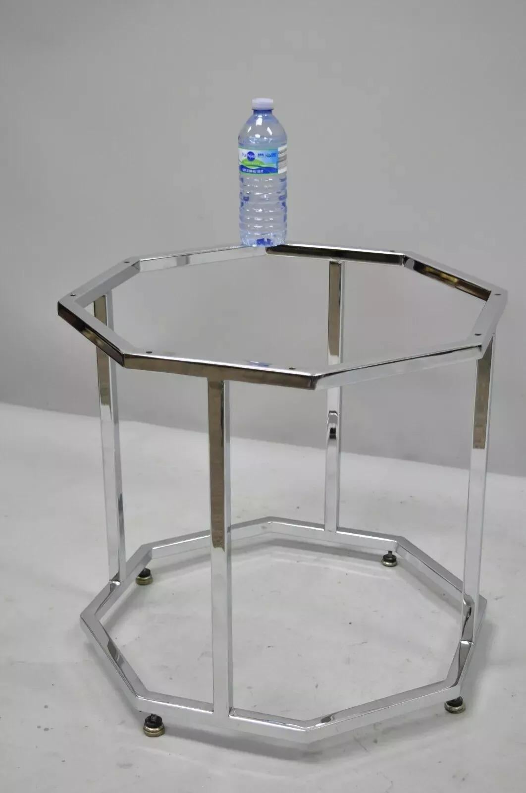 Vintage Mid Century Modern Polierte Chrom Metall Oktagon Akzent Beistelltisch Basis im Angebot 3