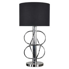 Vintage Mid-Century Modern Polished Chrome Table Lamp New Black Drum Shade