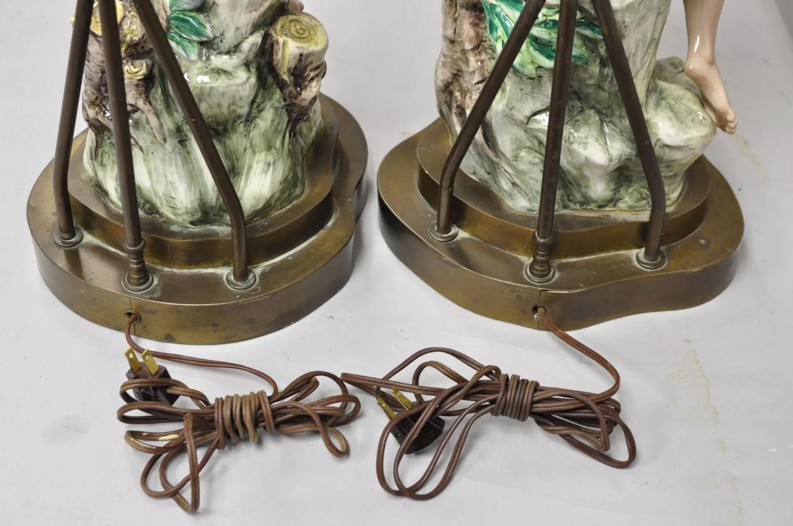 Vintage Mid Century Modern Porcelain Male and Female Gypsy Table Lamps - a Pair For Sale 3