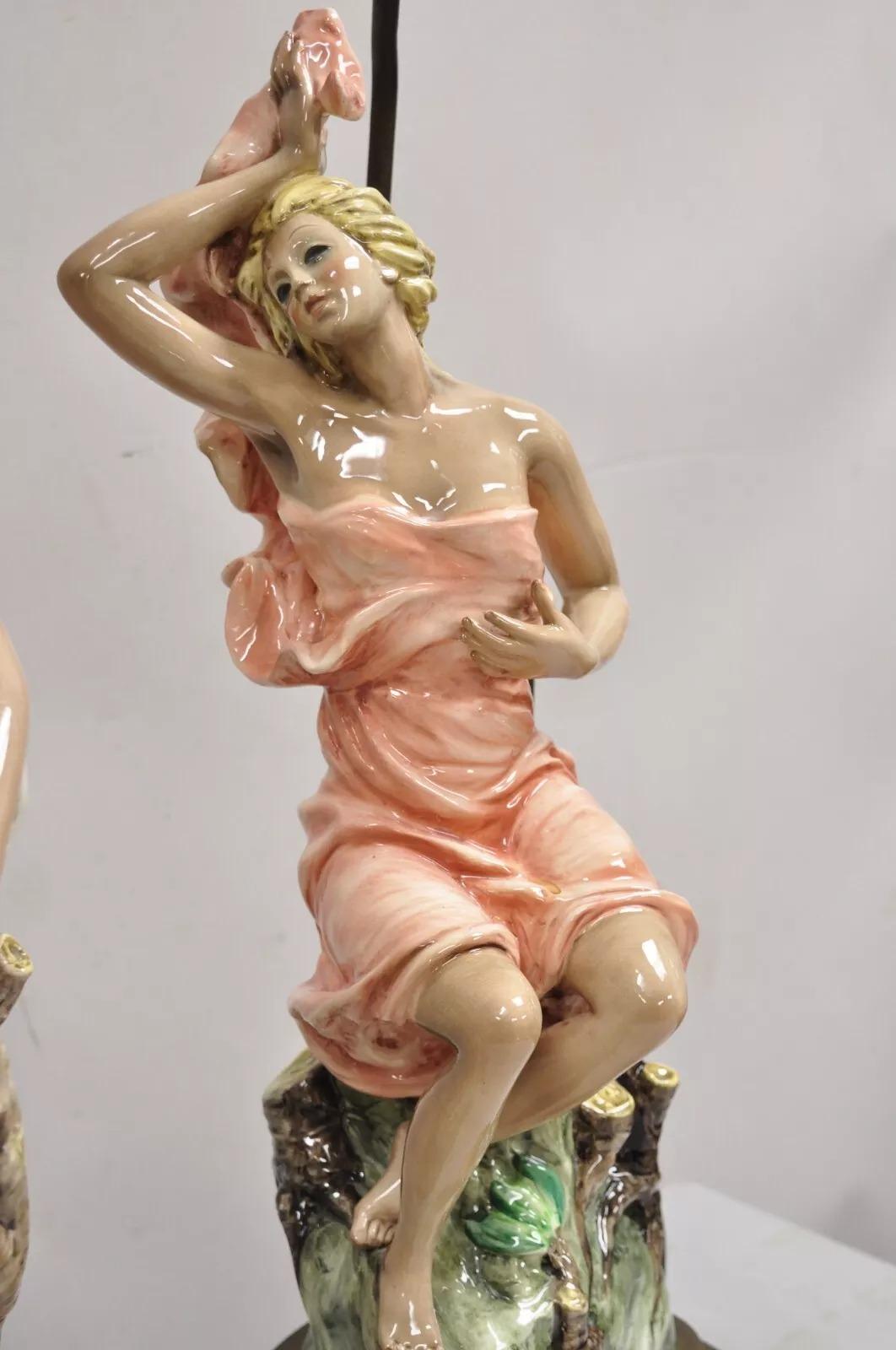 Vintage Mid Century Modern Porcelain Male and Female Gypsy Table Lamps - a Pair For Sale 4