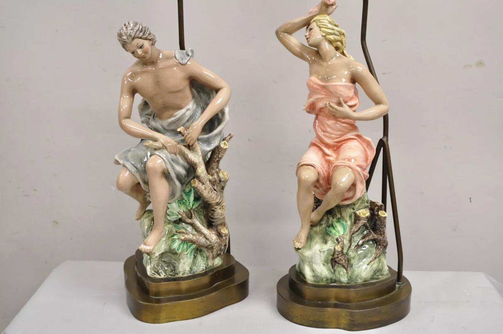 Mid-Century Modern Vintage Mid Century Modern Porcelain Male and Female Gypsy Table Lamps - a Pair For Sale