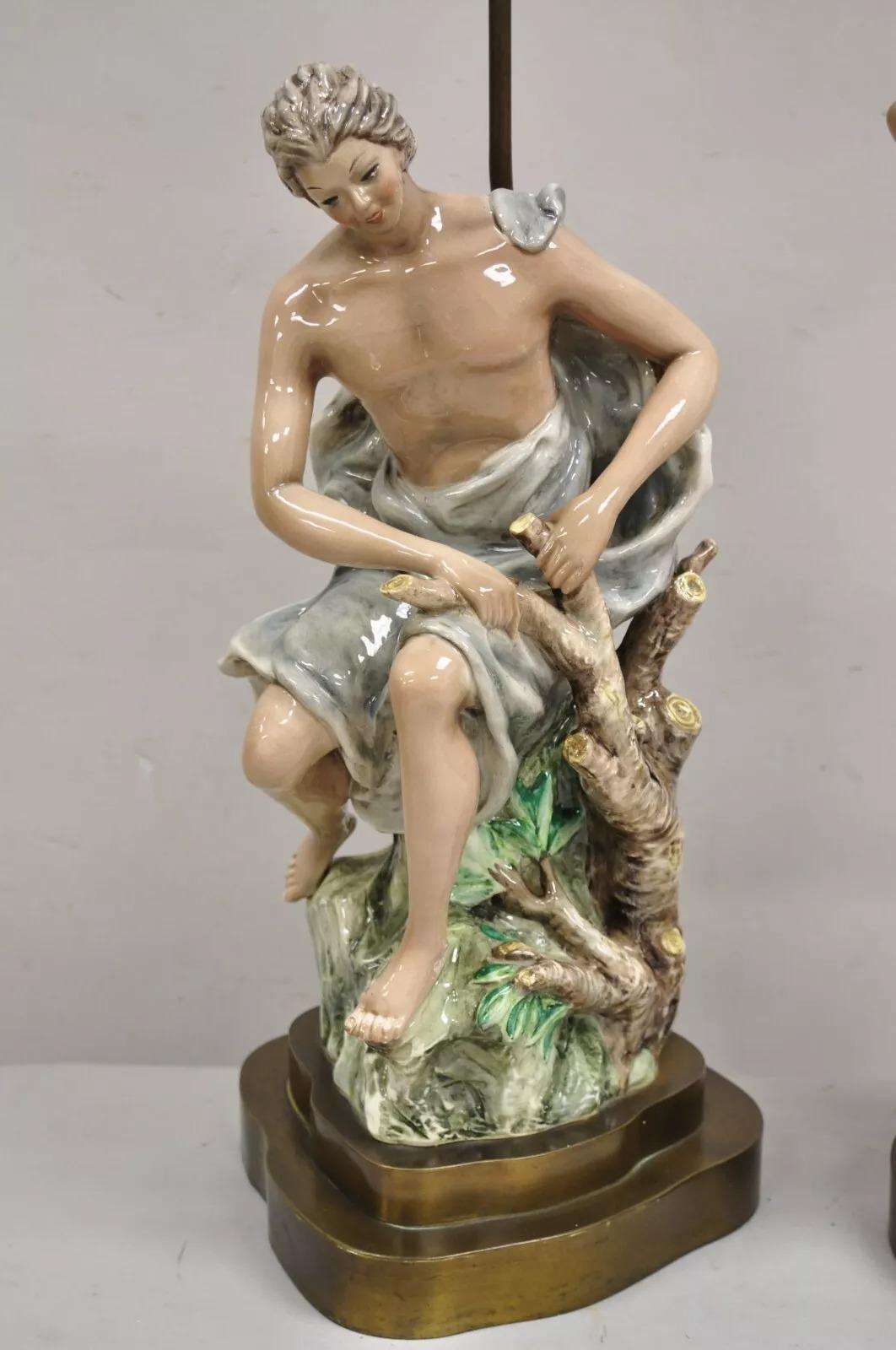 Unknown Vintage Mid Century Modern Porcelain Male and Female Gypsy Table Lamps - a Pair For Sale