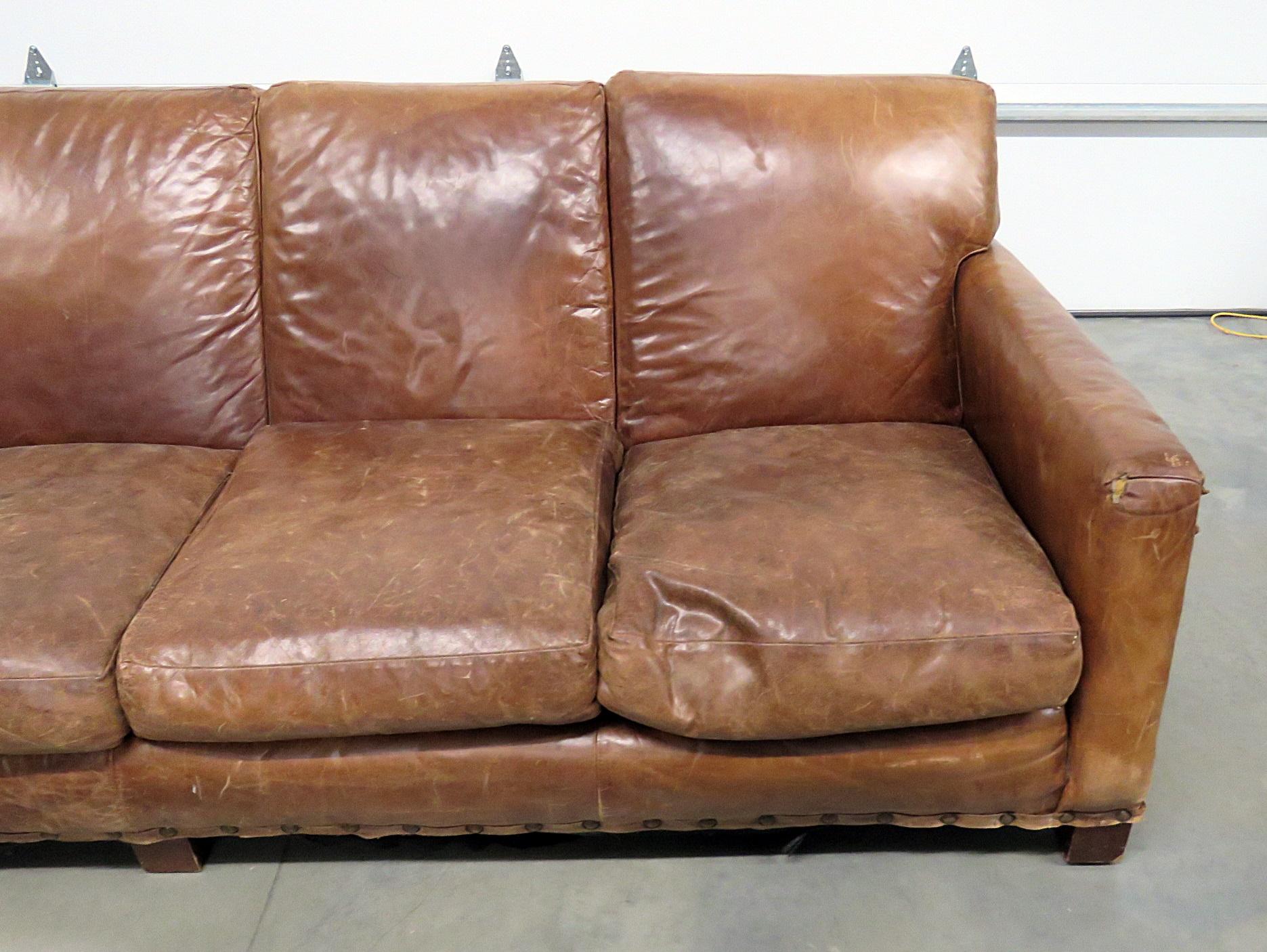 Vintage Mid-Century Modern Ralph Lauren 4-seat leather sofa.