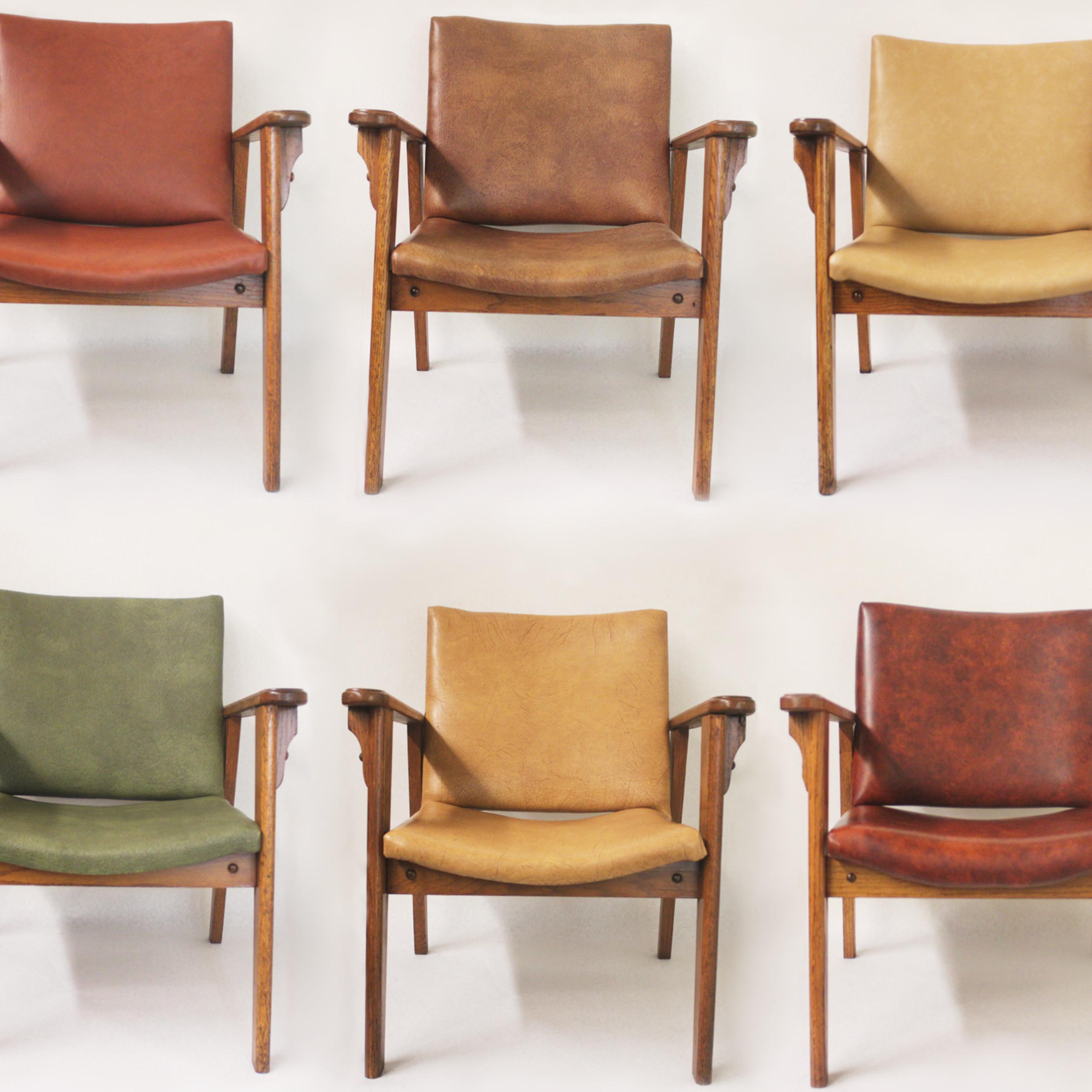 These Ranch oak side chairs were custom ordered by the Yellowstone National Park Services from the Brandt Furniture Co. back in the 1950s. We procured these particular chairs out of the Mammoth Hot Springs Hotel and Cabins where they have been in